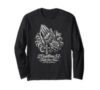 Praying Hands Rosary Faith Over Fear Bible Verse Long Sleeve T-Shirt