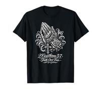 Praying Hands Rosary Faith Over Fear Bible Verse T-Shirt
