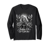 Praying Hands Rosary Joshua 1:9 God is with You Long Sleeve T-Shirt