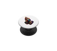 Praying Hands Stained Glass Cross Colorful Faith Art Icon PopSockets Adhesive PopGrip