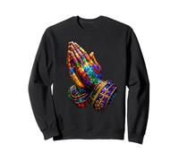 Praying Hands Stained Glass Cross Colorful Faith Art Icon Sweatshirt