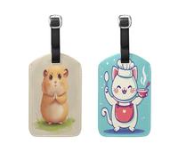 Praying Little Hamster 2 Pcs Luggage tag Ship Essentials Travel Tags with Name ID Card for Preventing Loss of Bags