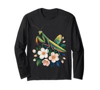 Praying Mantis and Flowers Nature Lovers Tranquil Art Long Sleeve T-Shirt