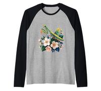 Praying Mantis and Flowers Nature Lovers Tranquil Art Raglan Baseball Tee