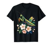 Praying Mantis and Flowers Nature Lovers Tranquil Art T-Shirt