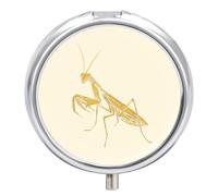 Praying Mantis Insect Small Pill Organizer with 3 Compartments Travel Medicine Case Portable Round Vitamin Storage Box