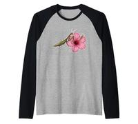 Praying Mantis on Hibiscus Flower Design Raglan Baseball Tee