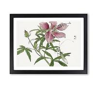 Praying Mantis & Pink Flower By Morimoto Toko Asian Japanese Framed Print | A4 Black Framed Wall Art | Ready to Hang | Asian Floral Picture | Living Room Bedroom Lounge Office