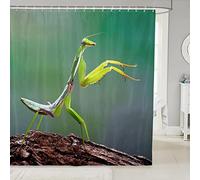 Praying Mantis Shower Curtain, Easy Care Waterproof Polyester 3D Print Bath Curtains, Bathroom Shower Curtains mould proof resistant 180 x 180 cm, Includes 12 Hooks