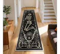 Praying Skeleton Long Runner Rug 80x200cm Black Ivory Star Spider Carpet | Washable Non Slip Low-Pile non-shedding Hallway Carpet Entrance Floor Mat for Bedroom Bedside Living Room Indoor Decoration
