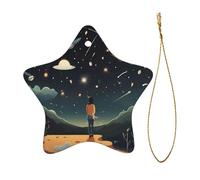 Praying under the starry sky Print Christmas Tree Ceramic Hanging Ornaments – Star Shaped Xmas Decorations, Home Party Decor