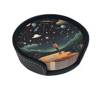 Praying Under The Starry Sky Printed Coaster Set - 6-Piece Set - Waterproof and Scalding-Resistant, Suitable for Home and Office Use