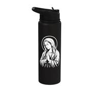 Praying Virgin Mary Catholic Devotional Sacred Line Art Stainless Steel Insulated Water Bottle