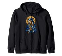 Praying Virgin Mary Geometric Sacred Catholic Icon Art Zip Hoodie