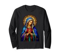 Praying Virgin Mary Stained Glass Catholic Devotion Icon Long Sleeve T-Shirt
