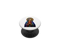 Praying Virgin Mary Stained Glass Catholic Devotion Icon PopSockets Adhesive PopGrip