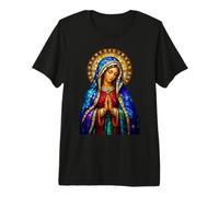 Praying Virgin Mary Stained Glass Catholic Devotion Icon Premium T-Shirt