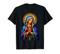 Praying Virgin Mary Stained Glass Catholic Devotion Icon T-Shirt