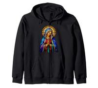 Praying Virgin Mary Stained Glass Catholic Devotion Icon Zip Hoodie