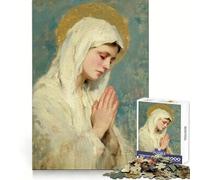 Praying Woman with Halo Painting Jigsaw Puzzles for Adults 1000 Piece Memory Boost Cozy Time Pattern Assembly Santa Wish List (38x26cm)