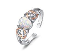 praymos 925 Sterling Silver Celtic Knot White Opal Adjustable Ring for Women Two Tone Rose Gold Silver Infinity Knot Promise Engagement Open Band Jewelry Gift for Her