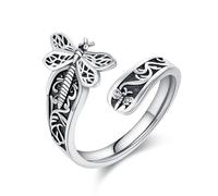 praymos 925 Sterling Silver Dragonfly Spoon Rings Adjustable Ring Boho Victorian Vintage Flower Thumb Statement Rings Jewelry Gifts for Women