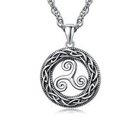 praymos 925 Sterling Silver Triskele Necklace - Irish Celtic Knot Triple Spiral Pendant Necklace Jewelry Birthday Gift for Men Women