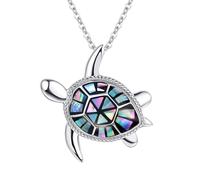 praymos Abalone Shell Sea Turtle Necklace for Women, 925 Silver Ocean Tortoise Pendant Jewelry, Rainbow Iridescent Summer Beach Shell Turtle Necklace Ocean Themed Gifts for Teen Girls Beach Lovers