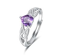 praymos Amethyst Ring, Celtic Knot Heart Birthstone Rings 925 Sterling Silver Adjustable Engagement Ring 12 Month Birth Stone Jewelry Gifts for Women