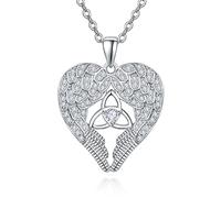 praymos Angel Wings Necklace 925 Sterling Silver Celtic Knot Guardian Pendant Sparkle Cubic Zirconia Jewellery Birthday Gift for Women Friends