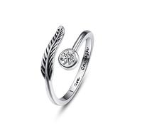 praymos Birthstone Adjustable Open Feather Ring, 925 Sterling Silver Engraved I Am Enough Ring, Birth Stone Wrap Band Jewelry, Inspirational Self Love Birthday Gift for Mom Wife Women Girls