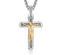 praymos Catholic Jesus Christ on INRI Cross Crucifix Gold Silver Tone Pendant Necklace for Womens Mens