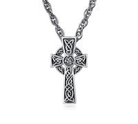 praymos Celtic Cross Necklace for Men, Vintage Triquetra Trinity Knot Pendant Necklace, Irish Celtic Knot Amulet Jewelry, Religious Spiritual Viking Cross Chain Gift for Dad Husband Son