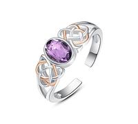 praymos Celtic Knot Amethyst Ring for Women, Oval Purple Amethyst Birthstone Statement Adjustable Open Ring, Irish Infinity Knot Birthday Anniversary Jewelry Gift