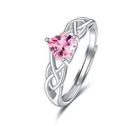 praymos Celtic Knot Heart Birthstone Rings 925 Sterling Silver Adjustable Engagement Ring 12 Month Birth Stone Jewelry Gifts for Women