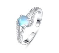 praymos Circle Moonstone Ring 925 Sterling Silver Adjustable Open Ring Rainbow Moonstone White Cubic Zirconia Minimalist Jewellery Birthday Gifts for Her Women