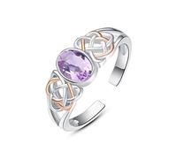 praymos Created Alexandrite Ring for Women June Birthstone Solitaire, 925 Sterling Silver Two Tone Rose Gold Celtic Knot Open Adjustable Ring, Irish Infinity Knot Promise Engagement Band Jewelry Gift