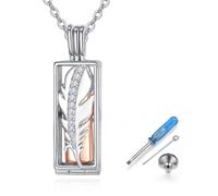 praymos Feather Cremation Urn Necklace for Ashes, Cylinder Memorial Ash Pendant Keepsake Jewelry for Human Pet Ashes Hair, Locket Urn with Funnel Filler Tool Kit, Sympathy Gift for Loss of Loved One