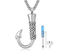 praymos Fishing Hook Urn Necklace for Ashes Fish Hook 925 Sterling Silver Cremation Jewelry Memorial Pendant Keepsake for Men