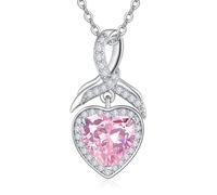 praymos Heart Birthstone Necklace for Women Mother 925 Sterling Silver 4 Carat Cubic Zirconia Necklace Birthstone Jewelry Gifts 18+2 inch Chain