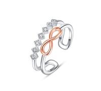 praymos Infinity Endless Love Ring for Women Girls, Rose Gold Silver Adjustable Open Stackable Band with Cubic Zirconia, Forever Love Promise Wedding Jewelry Gift for Wife Her