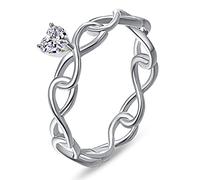 praymos Infinity Heart Rings 925 Sterling Silver Love Promise Forever Eternity Engagement Ring Cubic Zirconia Wedding Jewellery Gifts for Her Lover Wife Women (O Size-7)