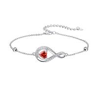 praymos January Birthstone Bracelets, Garnet Infinity Bracelets for Womens 925 Sterling Silver Heart Cubic Birthstone Charm Bracelet Adjustable Chain Jewellery Gifts for Her Women Wife Mum (01-Jan)
