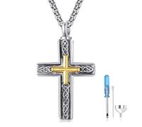 praymos Keepsake Necklace for Ashes Cremation Jewelry for Ashes for Men Women 925 Sterling Silver Cross Human Pets Memorial Jewelry Gift for the One You Loved