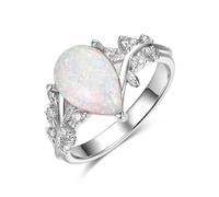 praymos Opal Leaf Engagement Ring 925 Sterling Silver Opal Ring for Women GemStone Rings Handmade Statement Solitaire Oval Jewelry Gift for Women Lady
