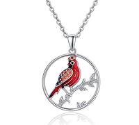 praymos Red Cardinal Necklace for Women 925 Sterling Silver When Cardinals Appear Angels Are Near Keepsake Heart Pendant Necklace Memorial Bird Jewellery Gift