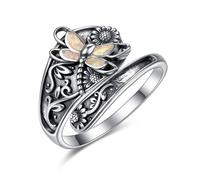 praymos S925 Sterling Silver Turquoise Dragonfly Spoon Ring Vintage Boho Thumb Rings Oxidized Wrap Ring Victorian Style Antique Floral Jewelry Gifts for Mother Mom Women