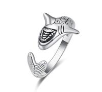 praymos Shark Ring 925 Sterling Silver Adjustable Open Hammerhead Shark Rings Jewelry Animal Ocean Gifts Thumb Ring for Women Men