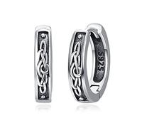 PRAYMOS Silver Hoops Earrings for Women 925 Sterling Silver Celtic Knot/Stripe Huggie Hinged Earrings Hypoallergenic 15mm Small Sleeper Hoops for Men Unisex (B-Celtic Knot)