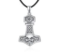 praymos Skull Necklace Skeleton Celtic Knot Necklace Irish 925 Sterling Silver Religious Pendant Punk Necklace Gothic Jewellery for Men Women
